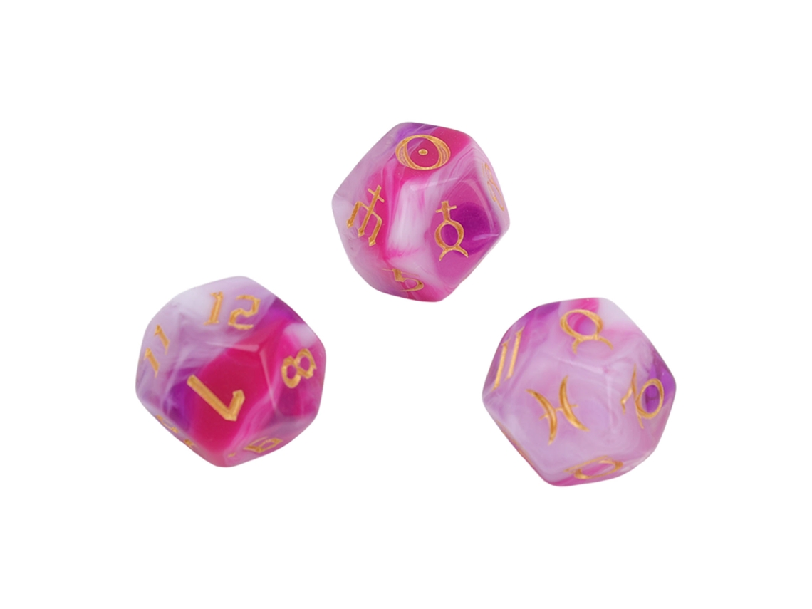 Primerox conjunto de 3 Dados Astrológicos de 12 Lados Glitter Rune para Jogo de Tabuleiro e Divinação