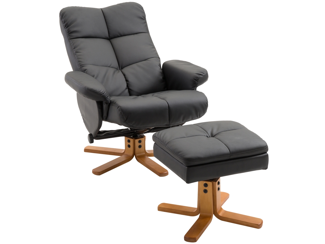Estrona Reclinável Lounge com Apoio para os Pés Puff Baú de Armazenamento Estofado Sintético Preto S/MARCA