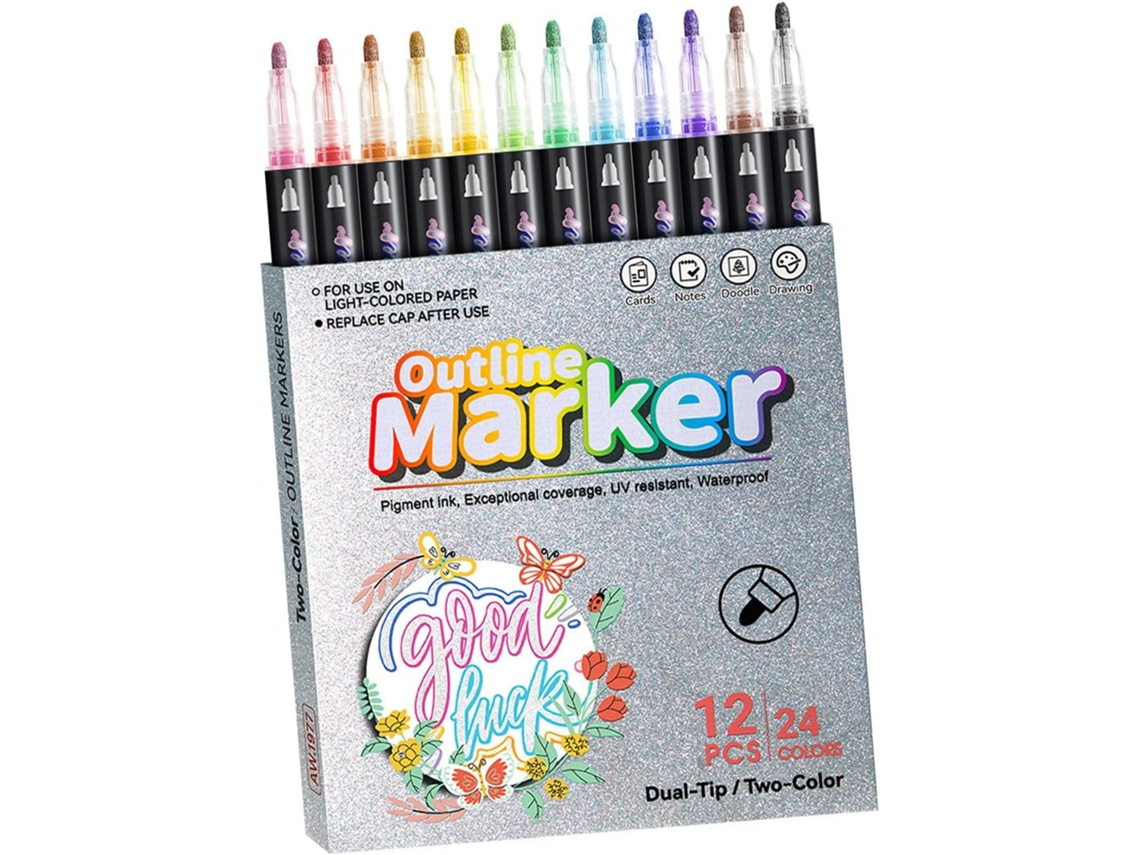 Conjunto de 12 Canetas Glitter Coloridas Sortidas para Crianças Ponta Dupla SFUSHOS