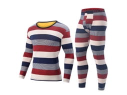 1xltengoo Conjunto Roupa Térmica Masculina Listrada 2 Peças Compressão Confortável Respirável Absorção Umidade Camiseta Manga Comprida Calça