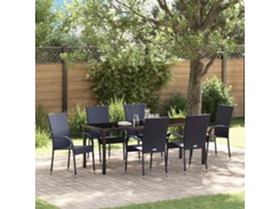 Vidaxl Conjunto De Jantar Para Jardim 7 Pcs Preto Aço Revestido A Pó