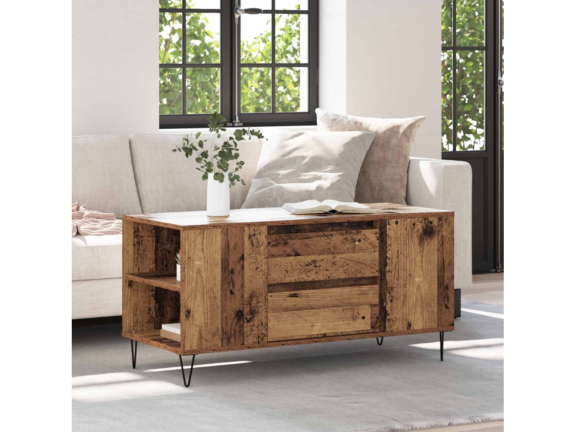 Vidaxl Mesa De Centro Madeira Antiga 102 X 44,5 X 50 Cm