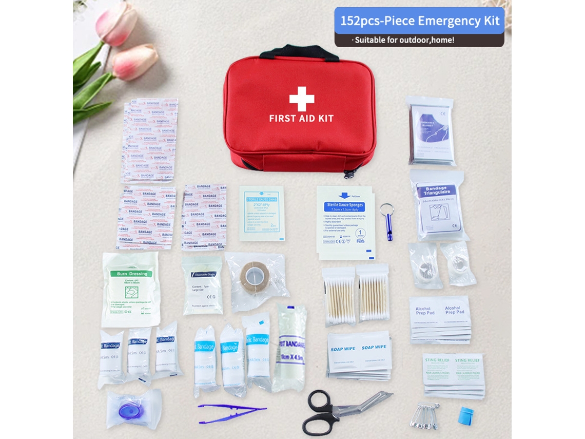 Kit Primeiros Socorros 152 Peças 25 Itens, Portátil, Ideal para Casa, Carro e Campismo Vermelho HEXINYIGJLY