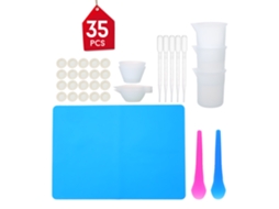 Kit De 35 Ferramentas Para Resina Diy: Copo De Medição, Paletas De Mistura, Dedos De Borracha E Tapete De Silicone