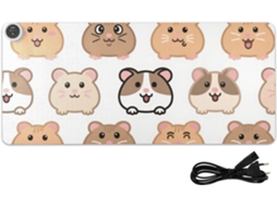 Mousepad Gamer Aquecido em Couro Marrom com Estampa de Hamster, 80 X 33 Cm, Antiderrapante, Ideal para Computa