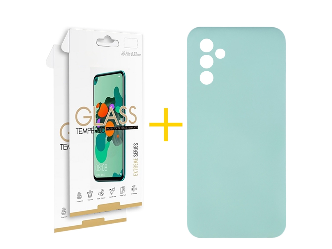 Pack 2 x Película de Vidro Temperado 2.5D + Capa SKYHE Samsung Galaxy A26 5G Silicone Líquido Verde-Água