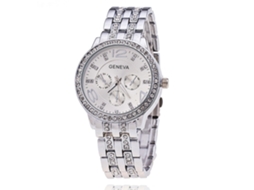 Reloj Mujer De Negocio Con Strass Correa De Acero Display Analógico Cuarzo Blanco