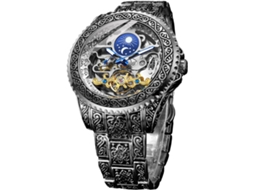 Retro Esculpido Auto-Vento Tatuagem Mecânica Tourbillon Fase Da Lua Esqueleto Automático Grande Mostrador Relógios de Pulso VEANXIN