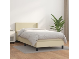 Vidaxl Cama Com Molas/colchão 100x200 Cm Couro Artificial Cor Creme