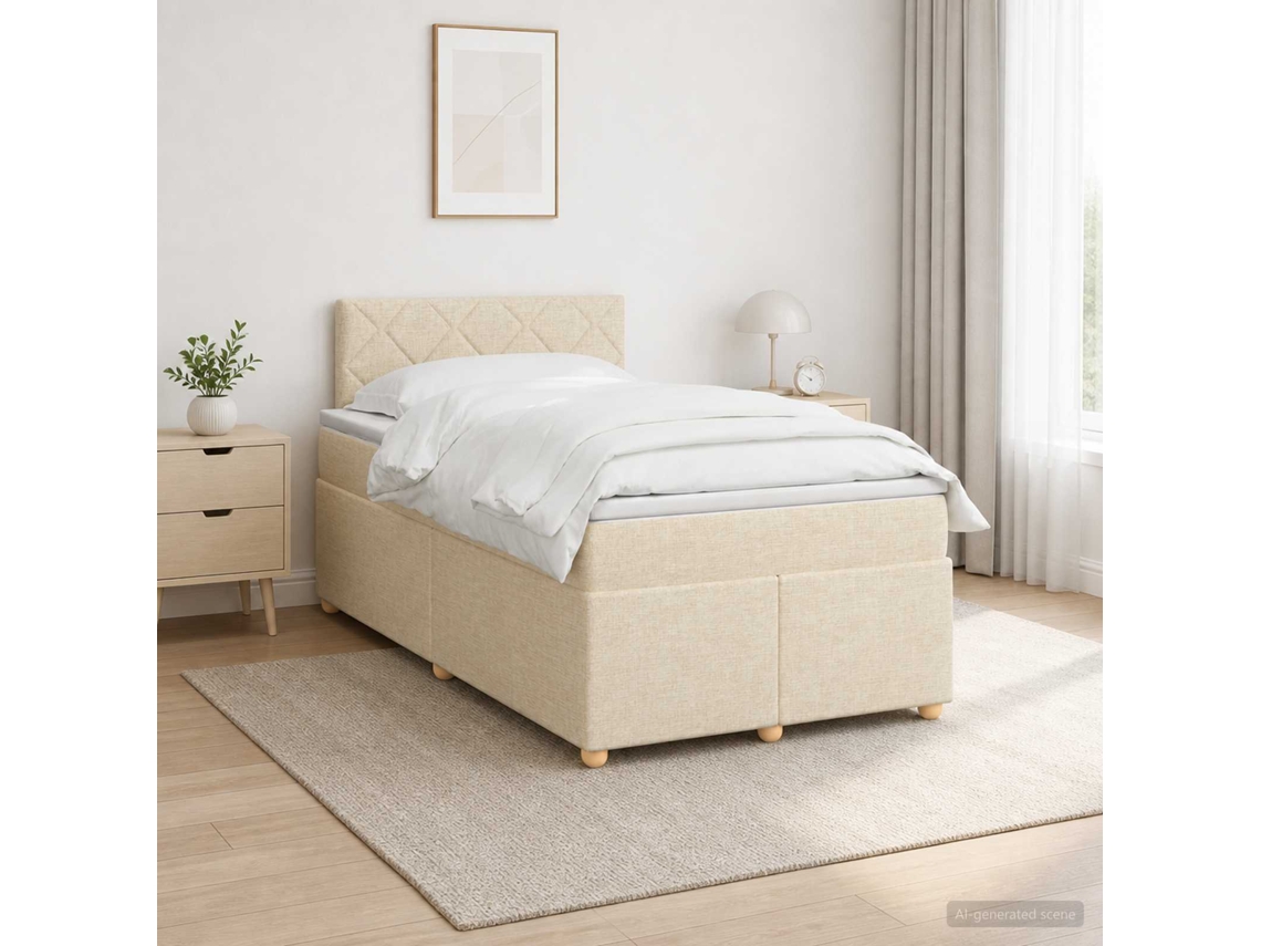 Vidaxl Cama Box Spring Com Colchão Creme 120 X 200 Cm Tecido