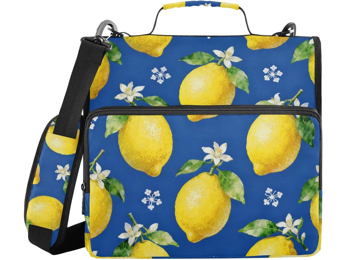 Pasta organizadora com 3 argolas e estampa floral de limão, 3,8 cm x 1,5 polegadas, com altura ideal para transporte no ombro.