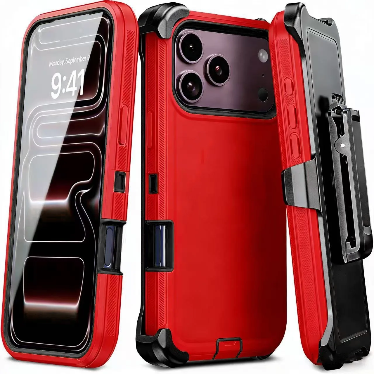 (vermelho, Iphone 12) Capa Resistente 3 Em 1 Para Celular Com Clipe À Prova De Choque