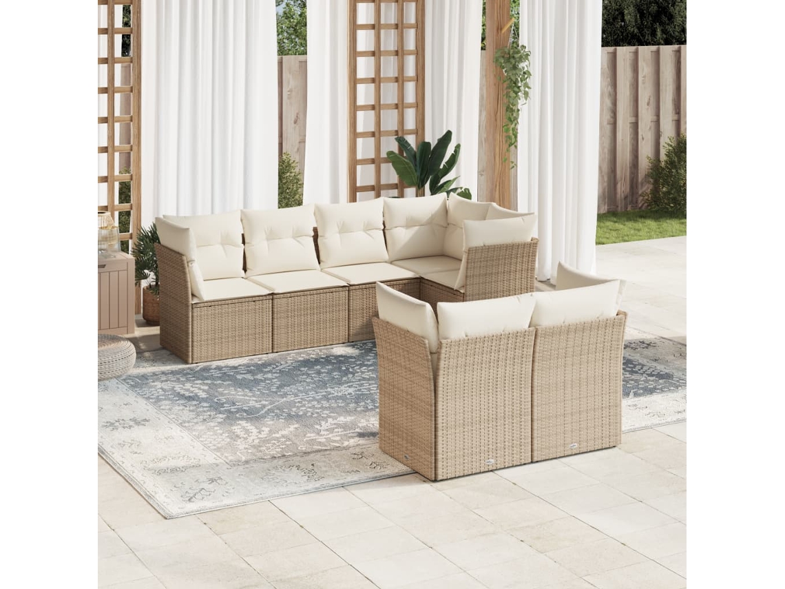 Vidaxl 7 Pcs Conjunto De Sofás P/ Jardim Com Almofadões Vime Pe Bege