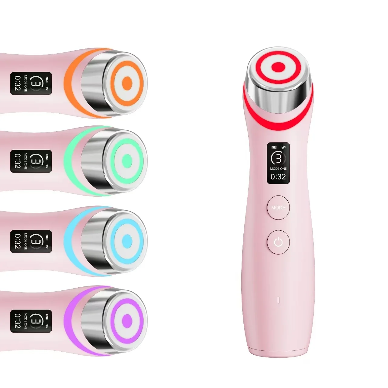 (rosa) Aparelho Multifuncional Para Cuidados Com A Pele Com Luzes Led De 5 Cores, Função De Lifting E Massagem.