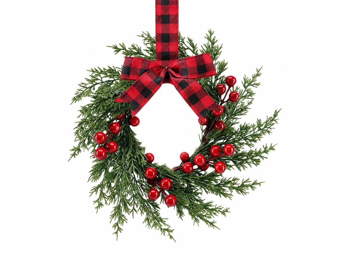 Grinalda De Porta De Natal De 10 Polegadas, Decoração Artificial De Férias Para Interior E Exterior, Preto Vermelho