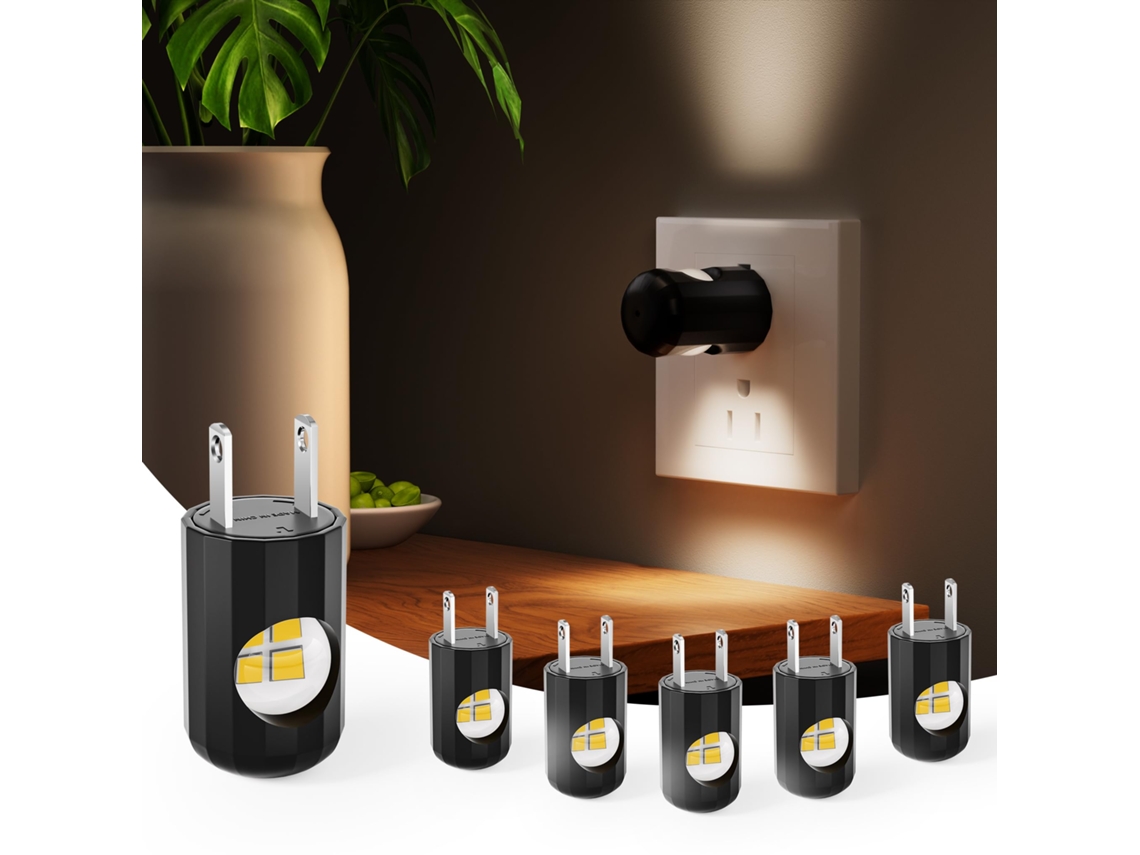 Conjunto De 6 Luzes Noturnas Led Com Sensor Crepuscular, Luz Branca Suave De 3000k, Luzes Noturnas De Parede Com Plugue Para Crianças, Cozinha