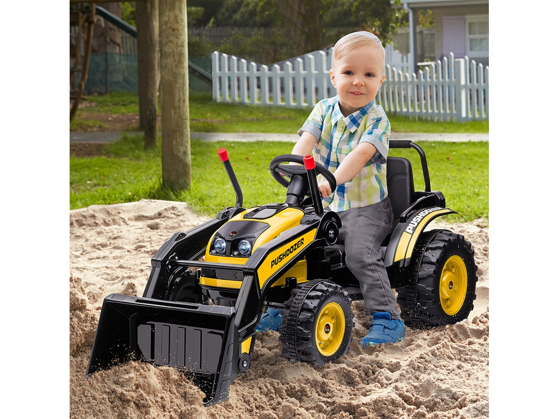 Brinquedo Escavadeira Infantil 6v Amarela, 132x62x65cm, Motores Duplos, Velocidade 1,5-2,5km/h, Com Som E Luzes, Diversão Para Crianças De 3 A 5 Anos