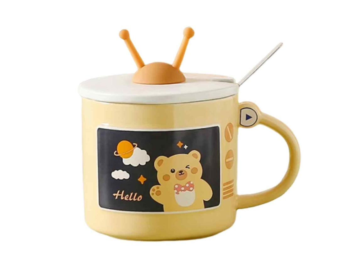 Caneca em Forma de Tv 350Ml com Tampa e Colher Caneca Criativa em Cerâmica NEVEANCE
