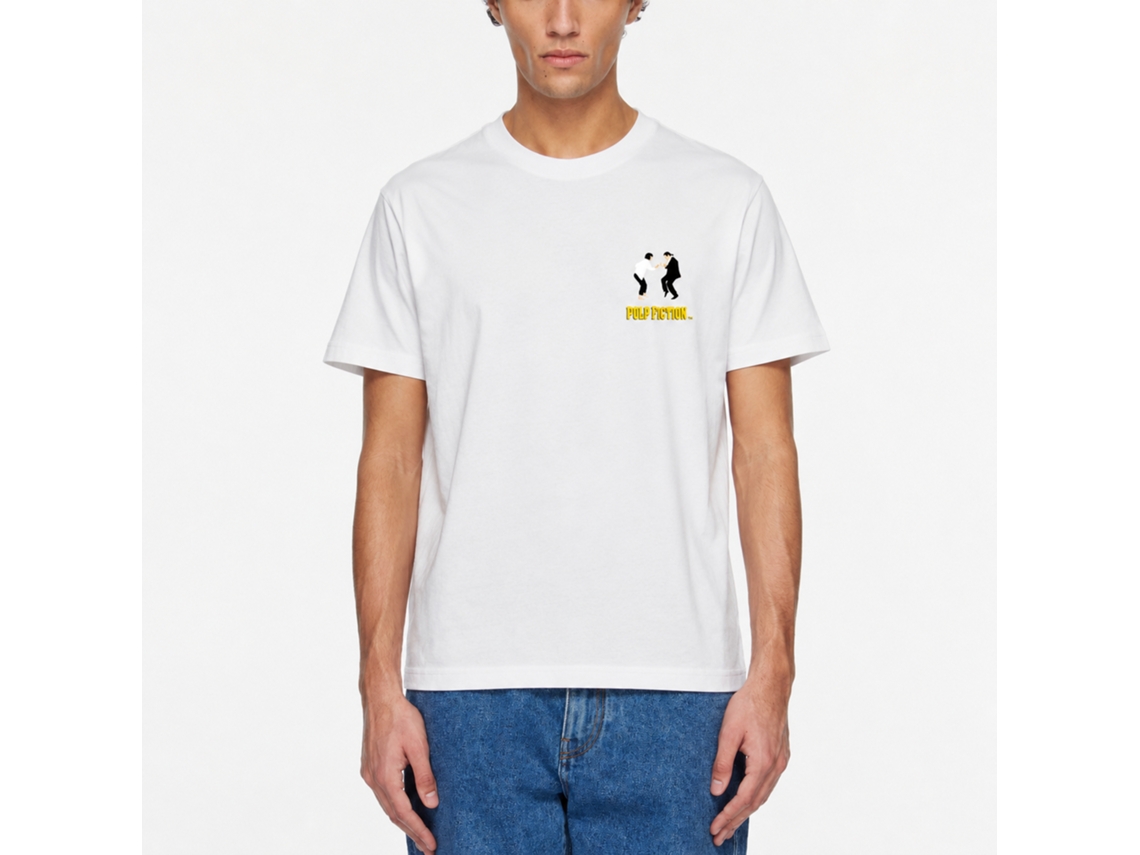 Rockinstone Men's T-shirt Pulp Fiction Vince Mia Graphic Print Tee White Size:xxl