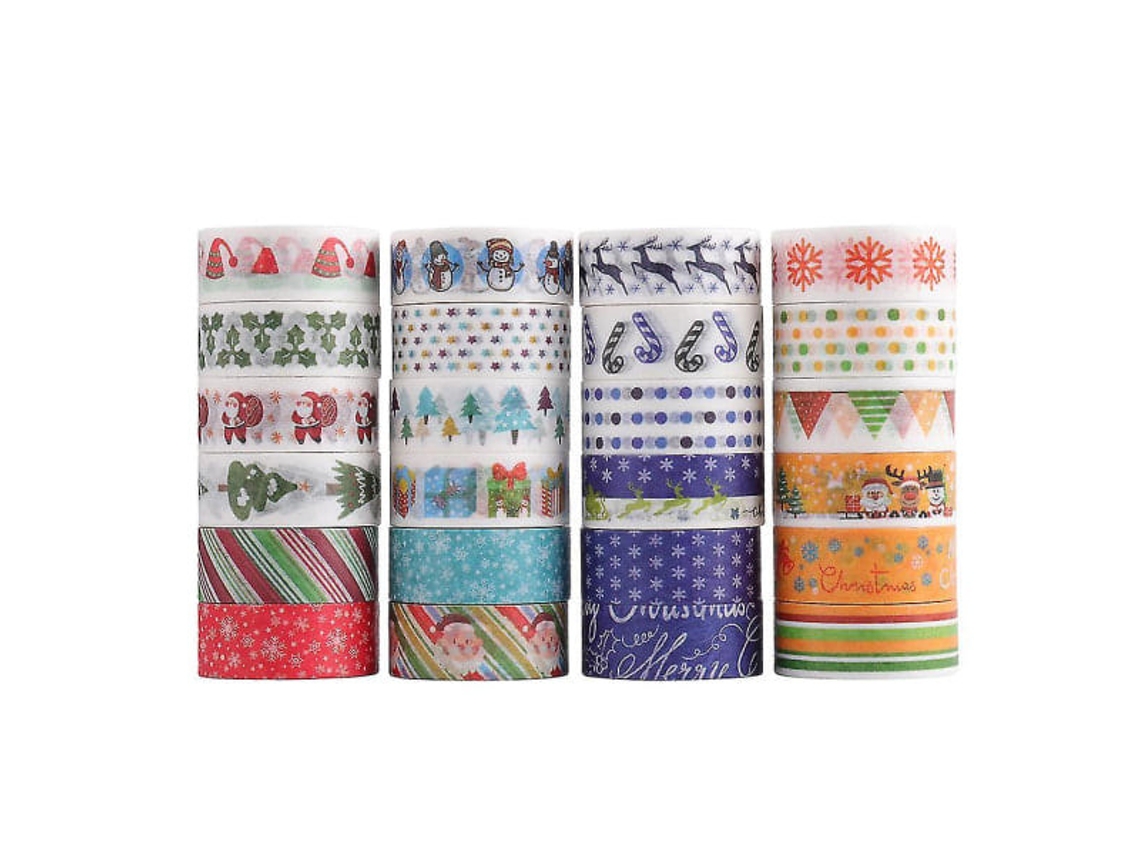 Fita Adesiva, 24 Rolos, Decorativa Natalina Com Estampas De Papai Noel E Flocos De Neve, Ideal Trabalhos Manuais, Adultos E Crianças