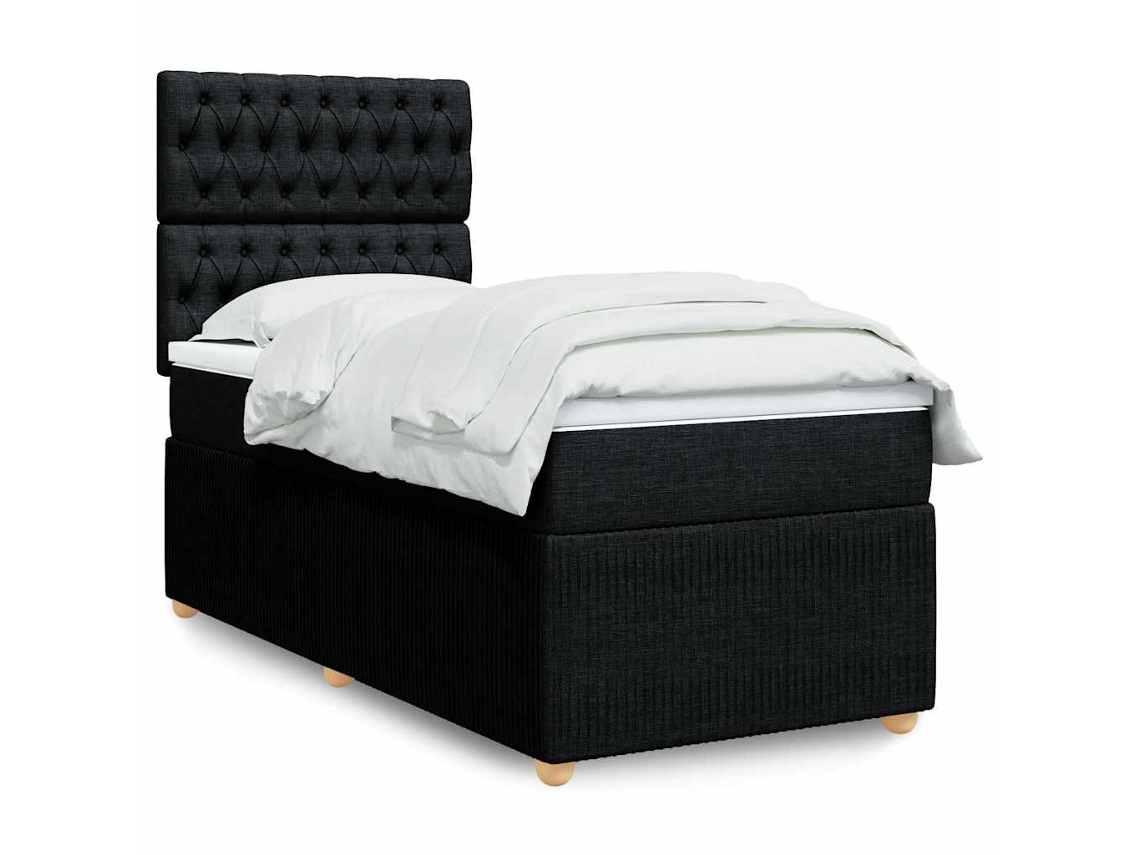 Cama Com Molas/colchão 80x200 Cm Tecido Preto