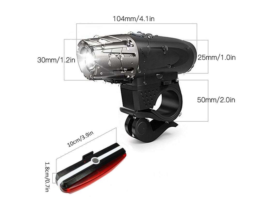 CONJUNTO DE LUZES DE BICICLETA MALI, recarregáveis via USB, dianteira e traseira, à prova d'água (S/MARCA)