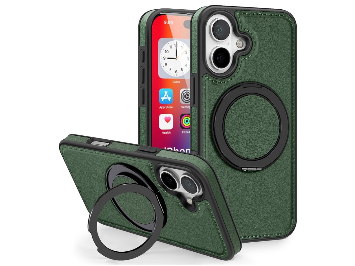 Casa Em Tpu Pele Pu Magnético Com Suporte Para Apple Iphone 16 Plus - Verde Escuro