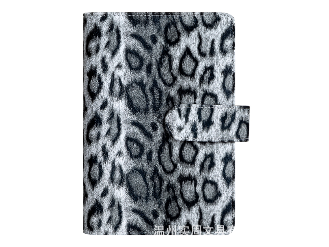 A6 Leopard Print Macaron Ring Binder Budget Planner Notebook Gray