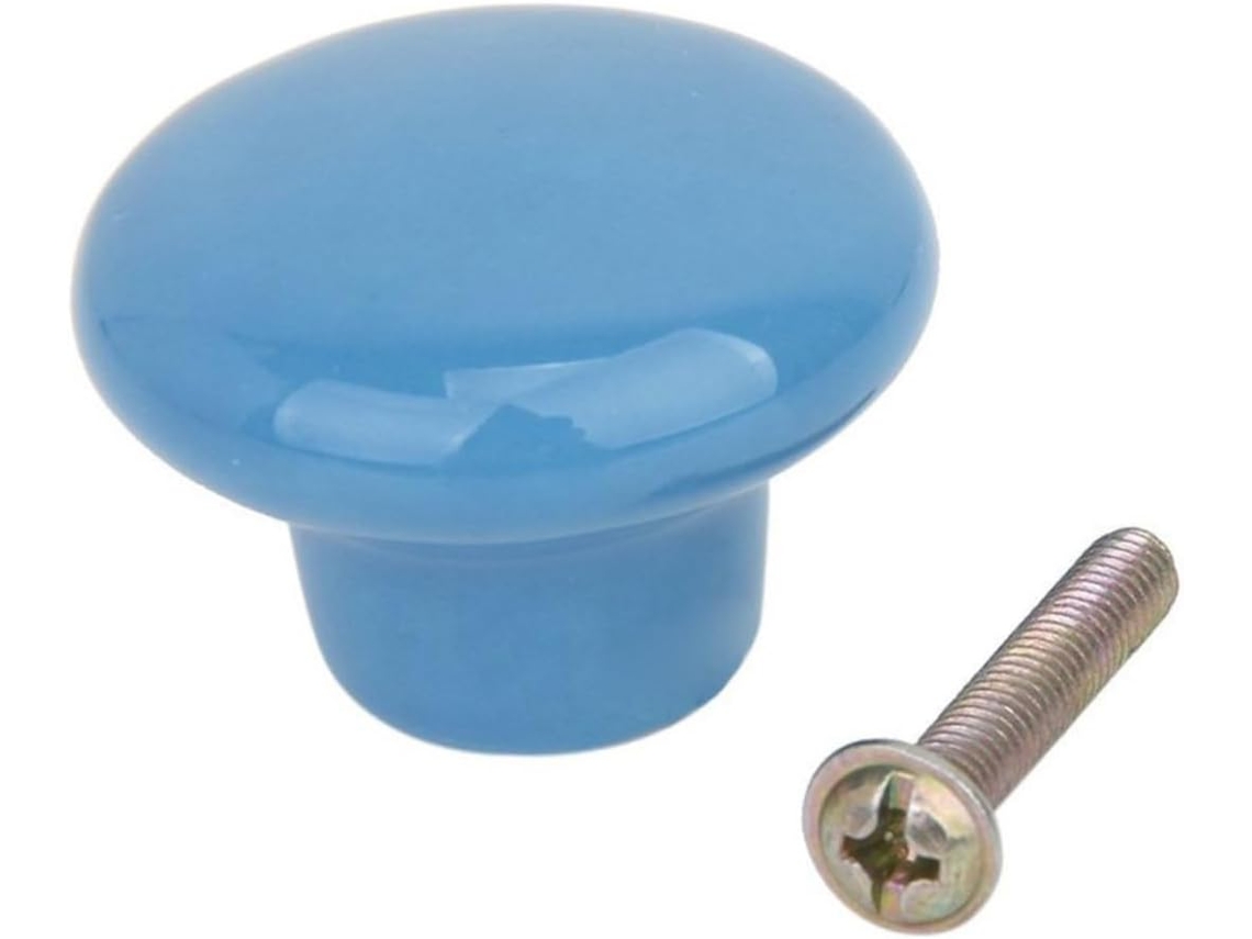 Conjunto De 5 Puxadores Genéricos Redondos E Resistentes Em Cerâmica Azul Para Armários Portas Gavetas Cozinha, Com