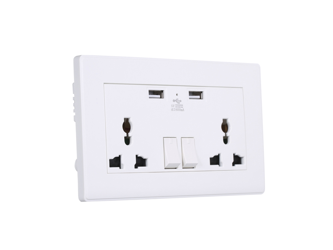 Tomada Dupla Múltipla Laxiscreed Com Três Furos, Interruptor E Led Indicador, 2400ma