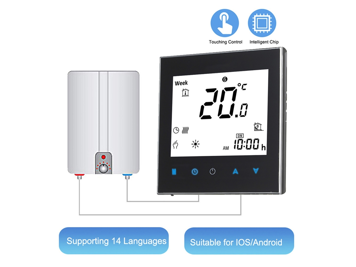 Lurelia Termostato Ambiente Programável Semanal Com Visor Lcd E Tela Sensível Ao Toque, 5a Ac110‑230v