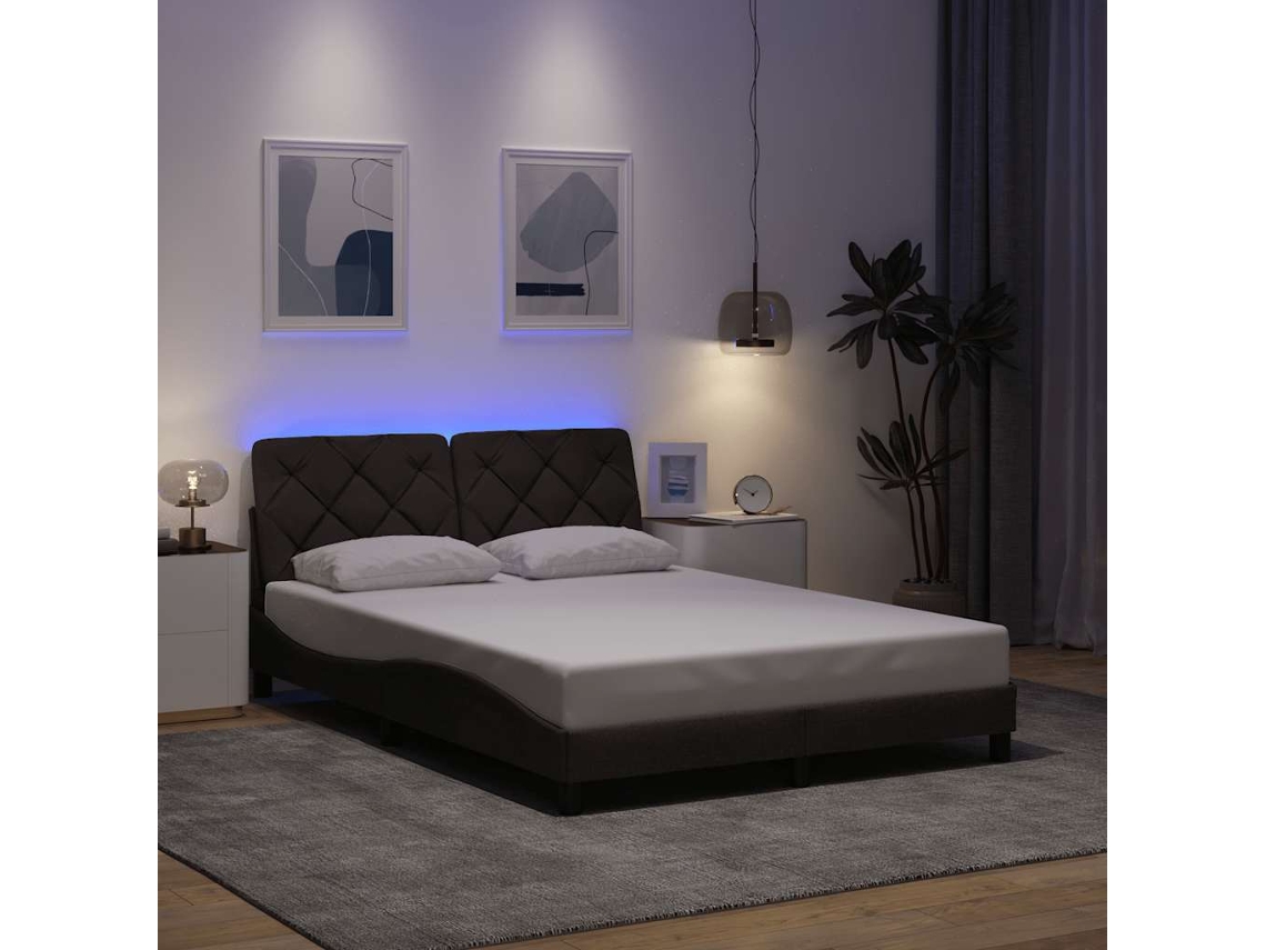 Vidaxl Estrutura De Cama Com Led Sem Colchão 140x190 Cm Tecido