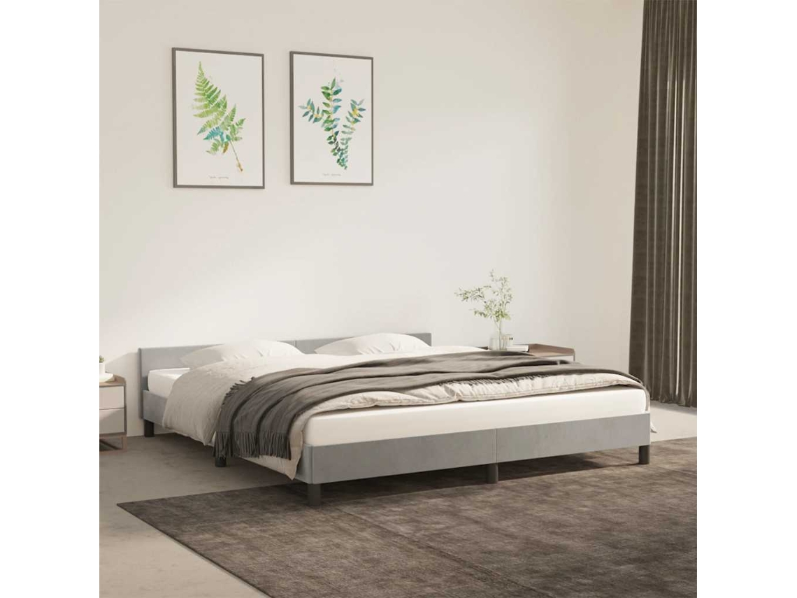 Estrutura De Cama Sem Colchão 160x200 Cm Veludo Cinzento-claro