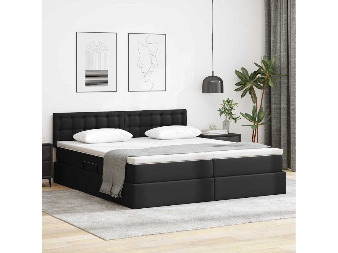 Vidaxl Cama com Armazenamento Preto 200 X 200 Cm Couro Sintético