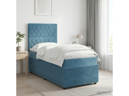 Vidaxl Cama Box Spring Com Colchão Azul 90 X 200 Cm Veludo