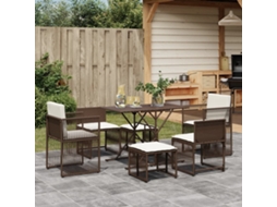 Vidaxl 7 Pcs Conjunto Jantar P/ Jardim C/ Almofadões Vime Pe Castanho