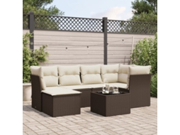 Vidaxl 7 Pcs Conjunto de Sofás Jardim C/ Almofadões Vime Pe Castanho