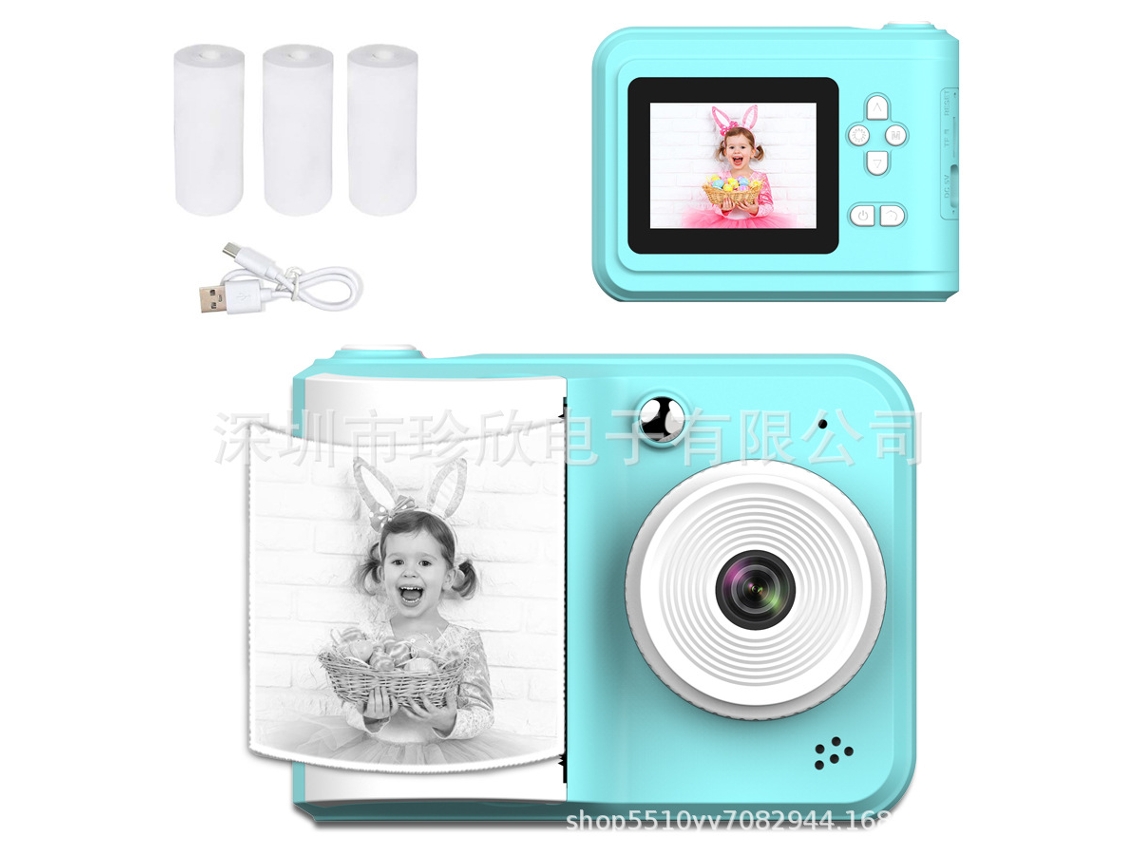 Câmera Instantânea Infantil de Presente S7 Azul + 3 Rolos de Papel para Impressora + Cordão YUNZII