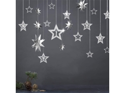 Kit de Guirlanda de Estrelas Prateadas com Glitter - Decorações 3D de Papel para Pendurar em Festas