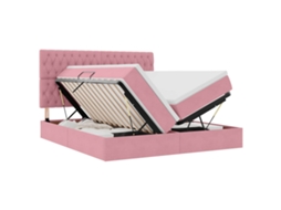 SYFAX™ Cama de Armazenamento Led com Colchão Rosa 180 X 200 Cm Veludo