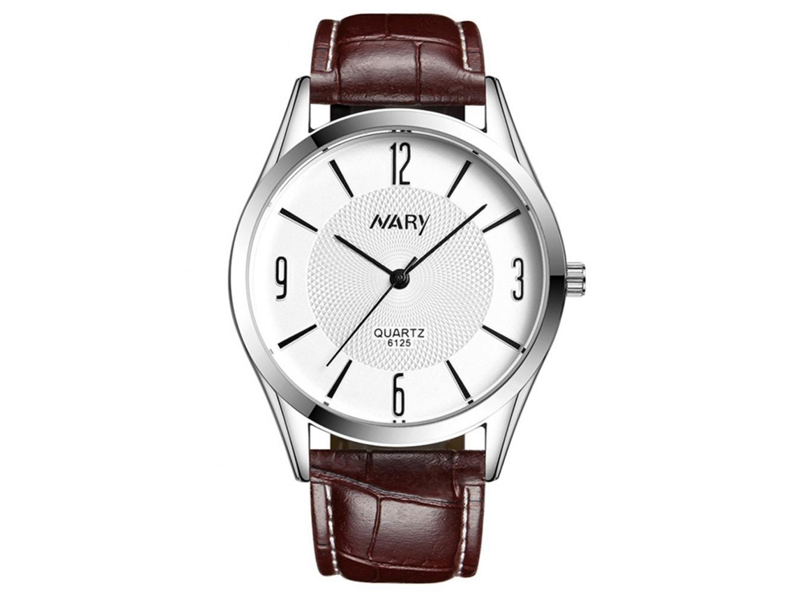 Relógio de casal à prova d'água Nary com mostrador de círculo duplo e pulseira de couro PU (branco masculino)