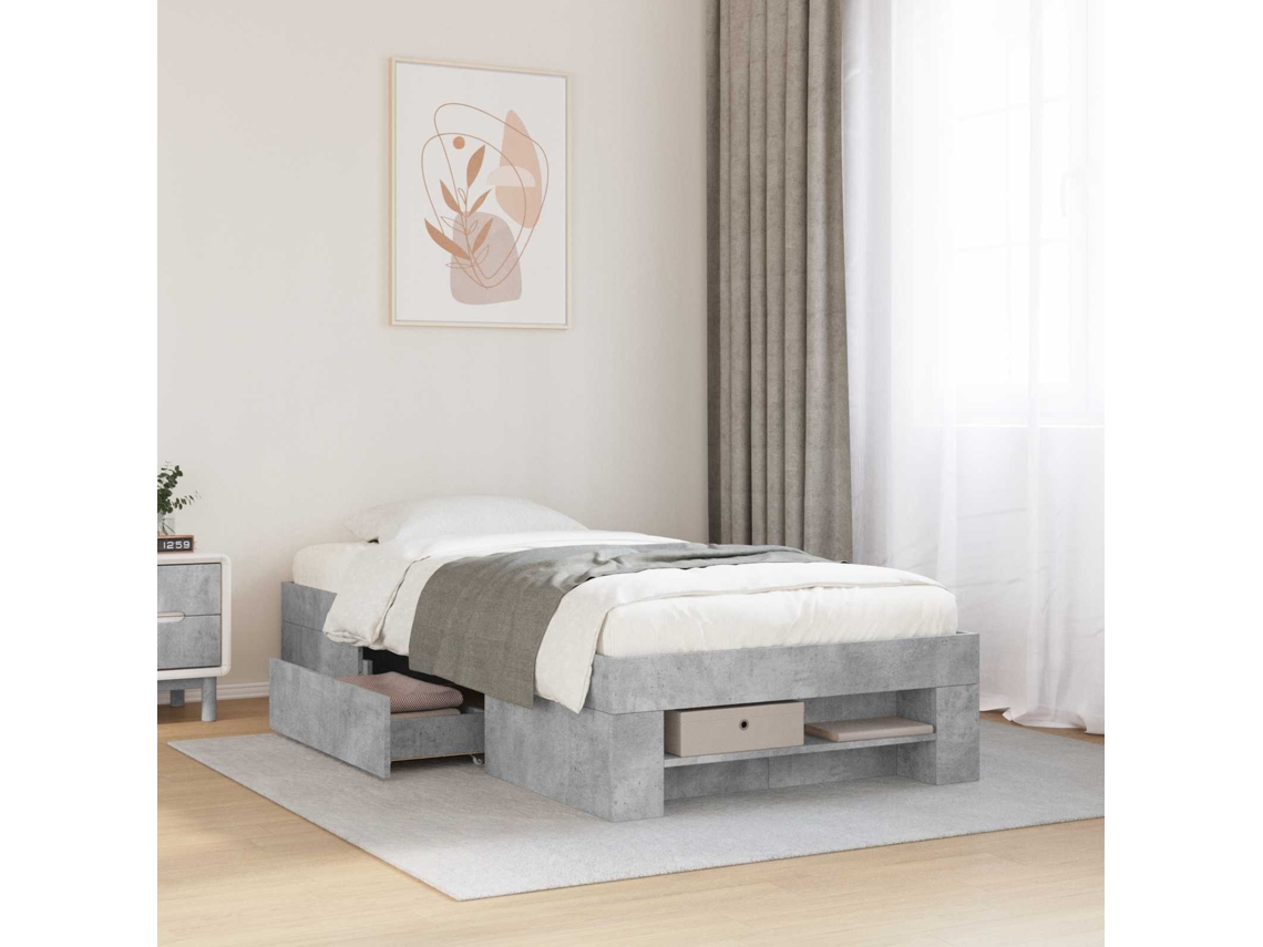 Vidaxl Estrutura De Cama Com Armazenamento Com Gaveta Cinzento Cimento