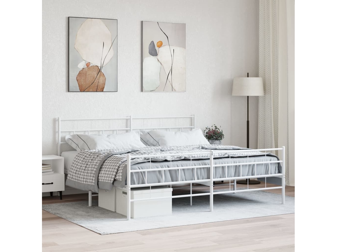 Estrutura De Cama Com Cabeceira E Pés 200x200 Cm Metal Branco