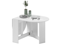Mesa De Cozinha Dobrável De Jantar Ovalada Com Laterais Abatíveis Estilo Moderno 163x80x75 Cm Branco