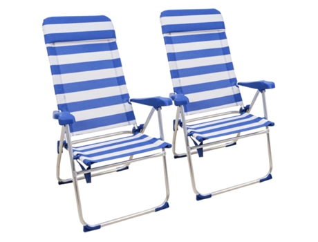 Pacote de 2 Cadeira de Praia Dobrável e Reclinável de 7 Posições em Alumínio57X47X118Cm Listra Azul SELEOK