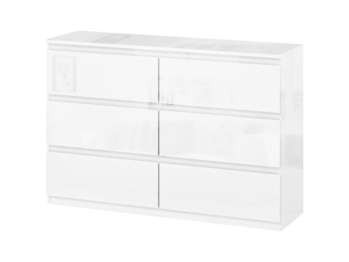 Cómoda 6 Gavetas (branco Brilhante, Estilo Moderno, 112x34x75 Cm)