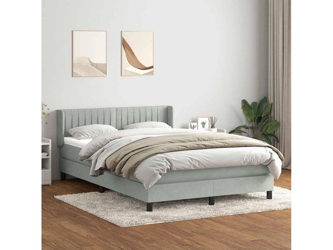 Vidaxl Cama Com Molas/colchão 160x210 Cm Veludo Cinzento-claro