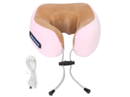 Travesseiro de Massagem Cervical Elétrico Recarregável Formato U com Espuma Viscoelástica, Suporte para Pescoço para Uso no Carro, Rosa AQUAFORGE