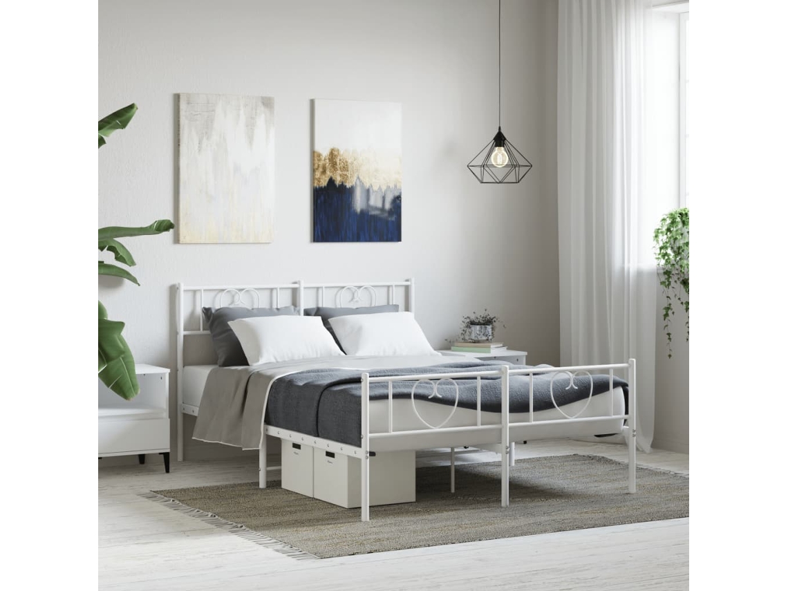 Estrutura De Cama Com Cabeceira E Pés 120x190 Cm Metal Branco