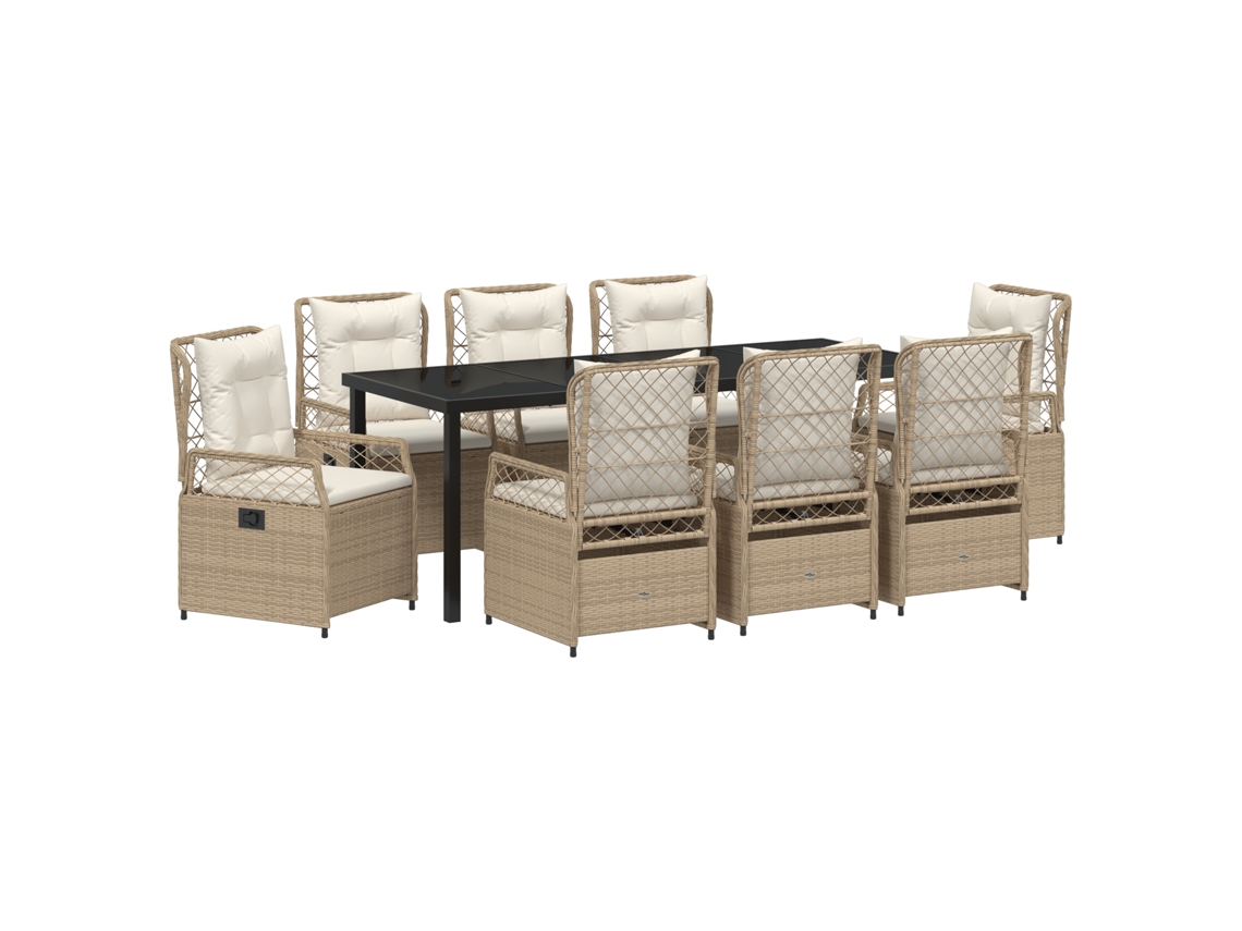 Conjunto 9 Conjunto De Jantar Para Jardim Vidaxl Bege Vime Pe (200 X 80 X 73 Cm)